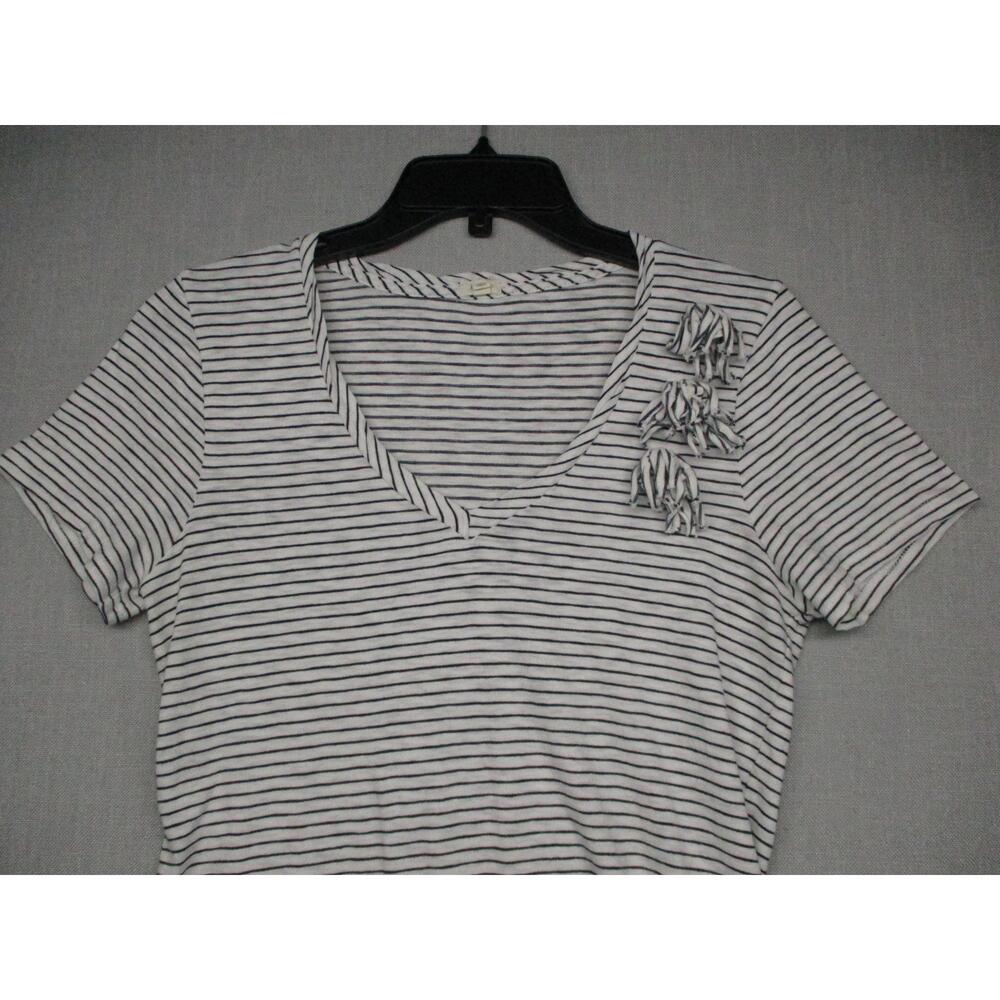 J.CREW White Black Striped Boho Chic Casual V-Neck Short Sleeve T-Shirt Size L - Picture 3 of 10